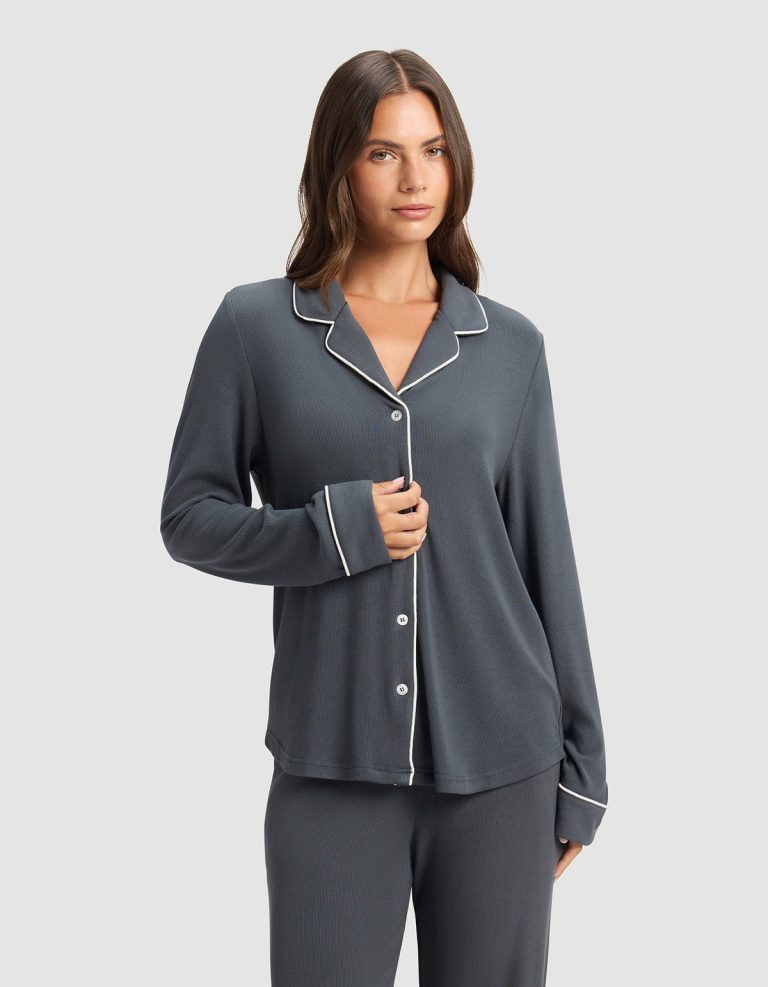 Women's Bamboo Rib-Knit Classic Long Sleeve Pajama Top