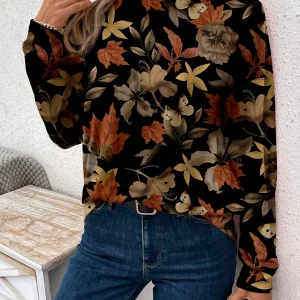 Plus Size Europe and the United States cross-border Spring and Autumn new full-body printed crewneck long-sleeved top