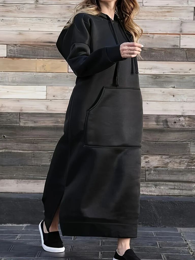 Plus size European and American cross-border spring and autumn new fashion loose casual long sleeve hooded sweatshirt dress